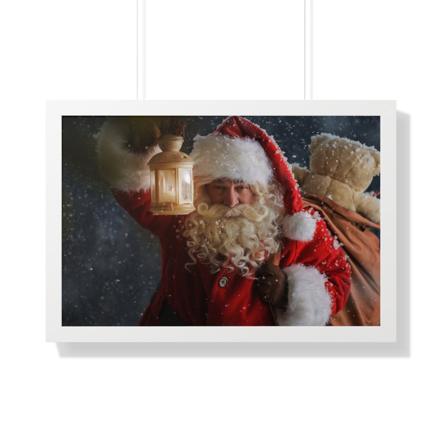 Christmas Wall Art Vintage Santa Claus with Lantern and Toy Bag | Vintage Mantle Art