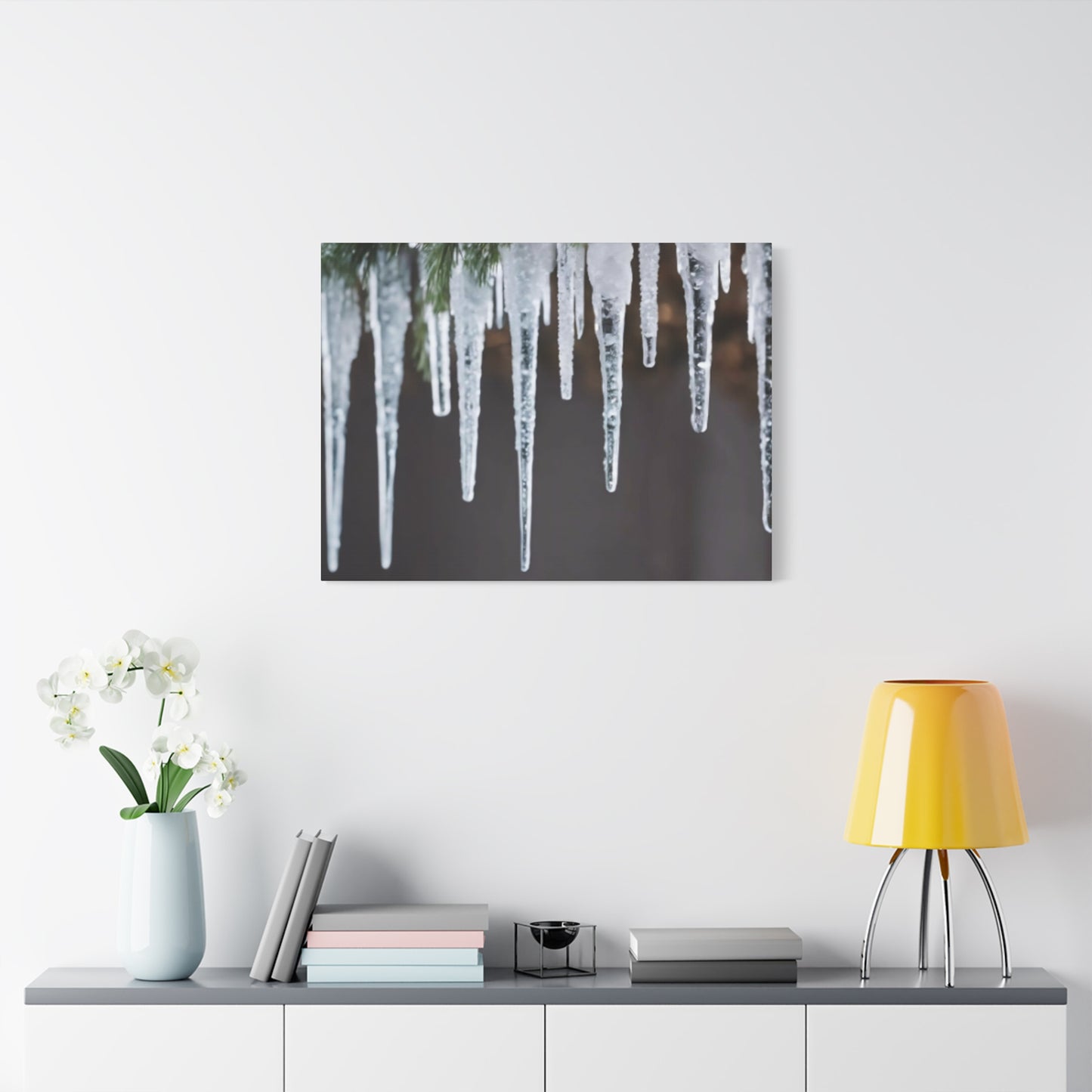 Icicles on Pine Branch Christmas Wall Art | Winter Mantle Decor