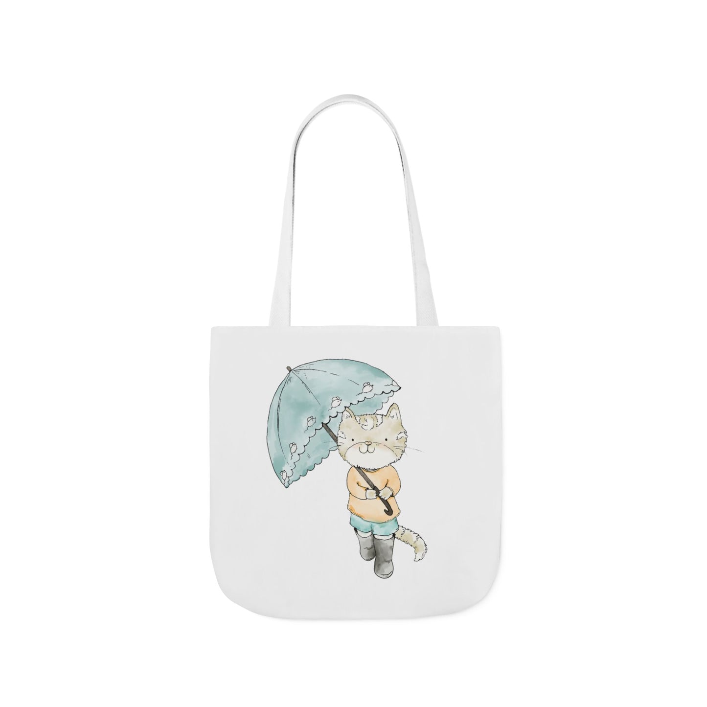 Cat Lover Tote Bag Cute Kitty with Umbrella Rain Boots Cat Lover Eco Tote Bag
