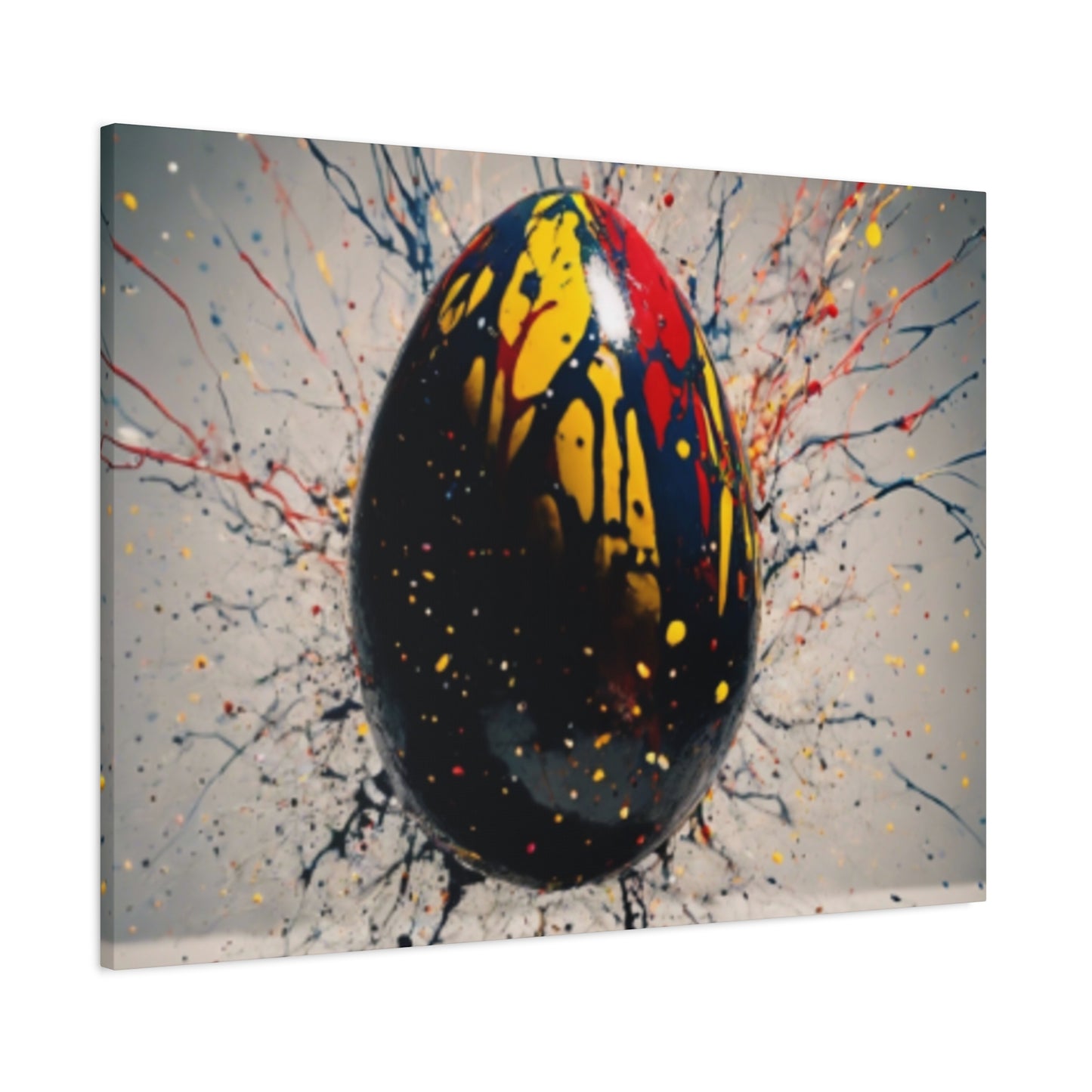 Vibrantly Painted Egg on Canvas | Abstract Paint Splatter Art I Easter Egg Art