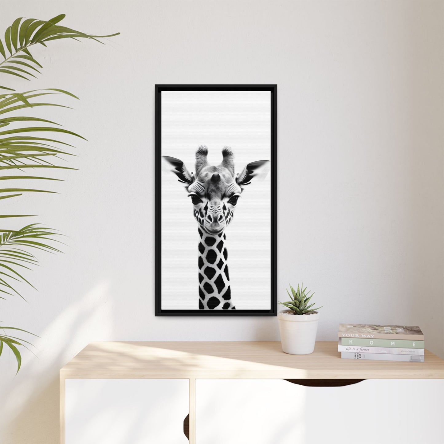 Baby Giraffe Wall Art Black & White Wildlife Photography Print, Cute Giraffe Lover Gift