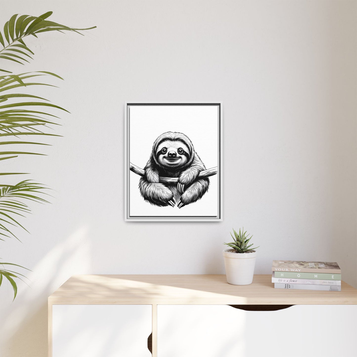 Adorable Sloth Hanging from Tree Branch Black & White Animal Wall Art, Cute Sloth Print, Jungle Theme Nursery Decor, Baby Shower Gift