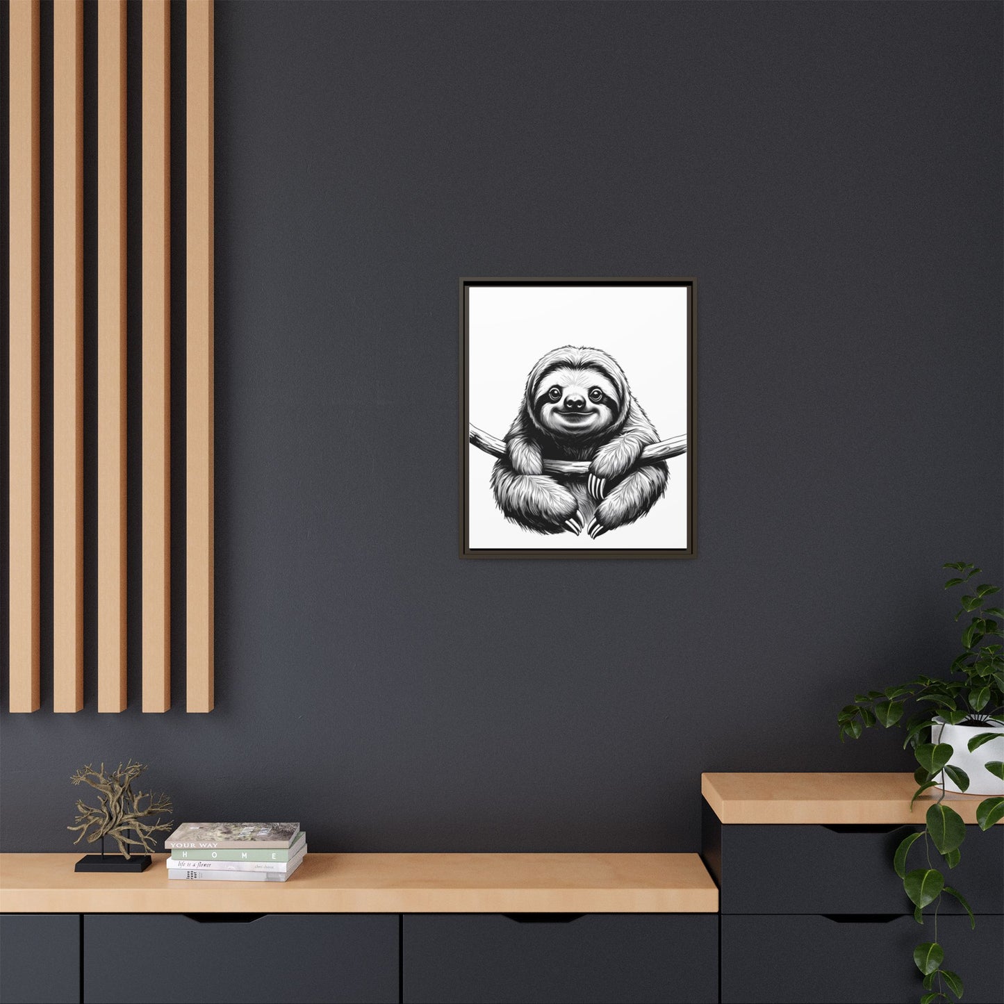 Adorable Sloth Hanging from Tree Branch Black & White Animal Wall Art, Cute Sloth Print, Jungle Theme Nursery Decor, Baby Shower Gift