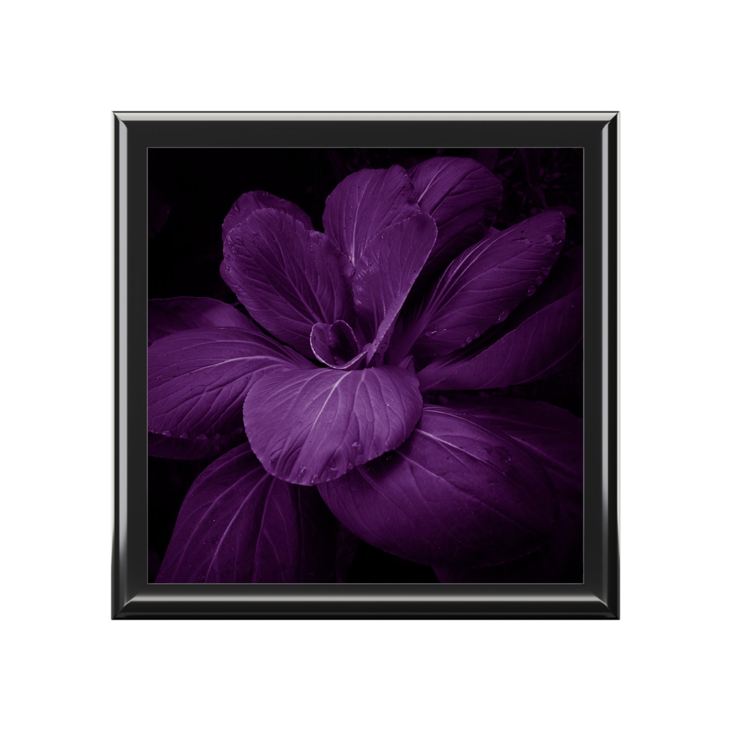 Dark Purple Flower Jewelry Box with Ceramic Tile Lid | Elegant Floral Keepsake Box
