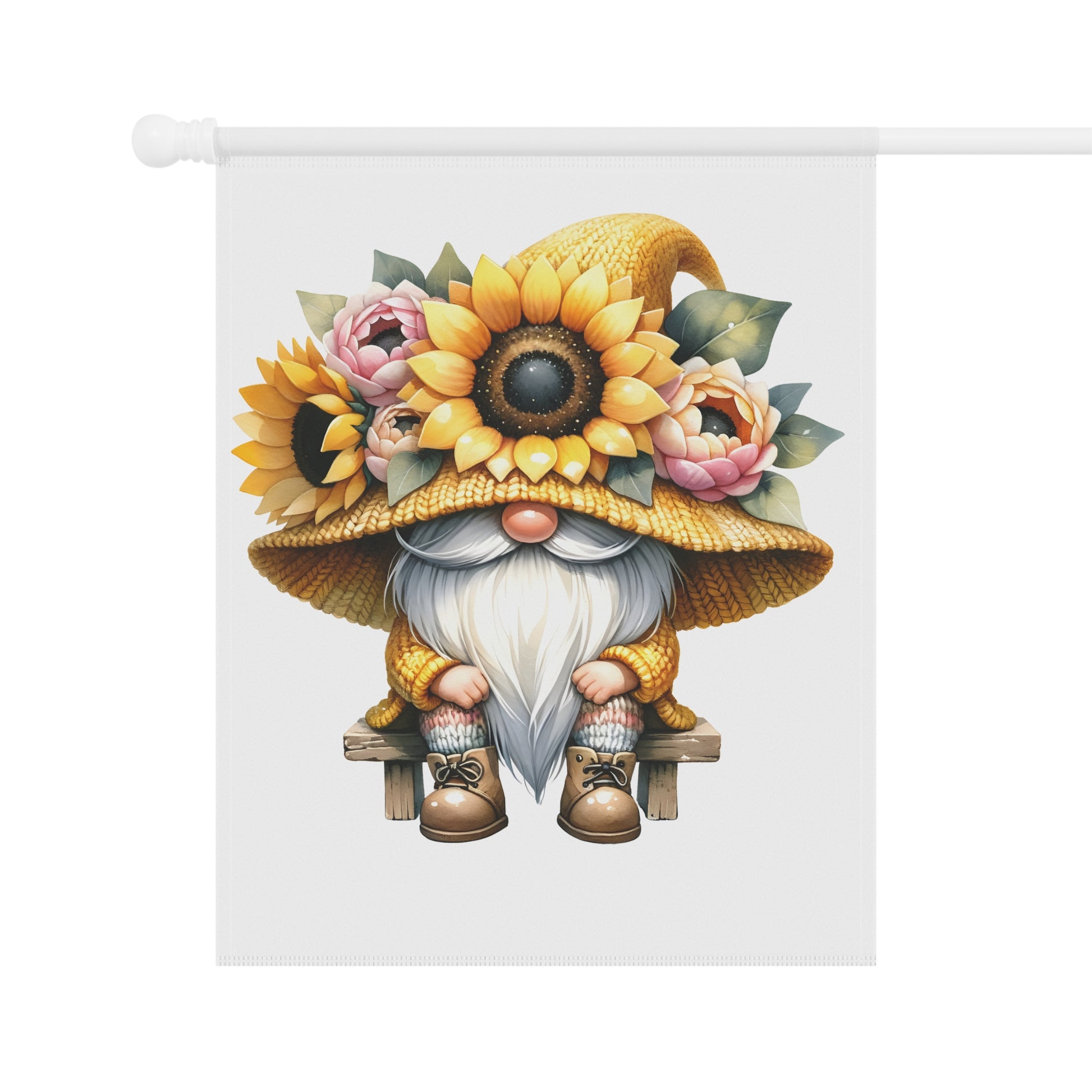 Gnome with a sunflower hat on a white background