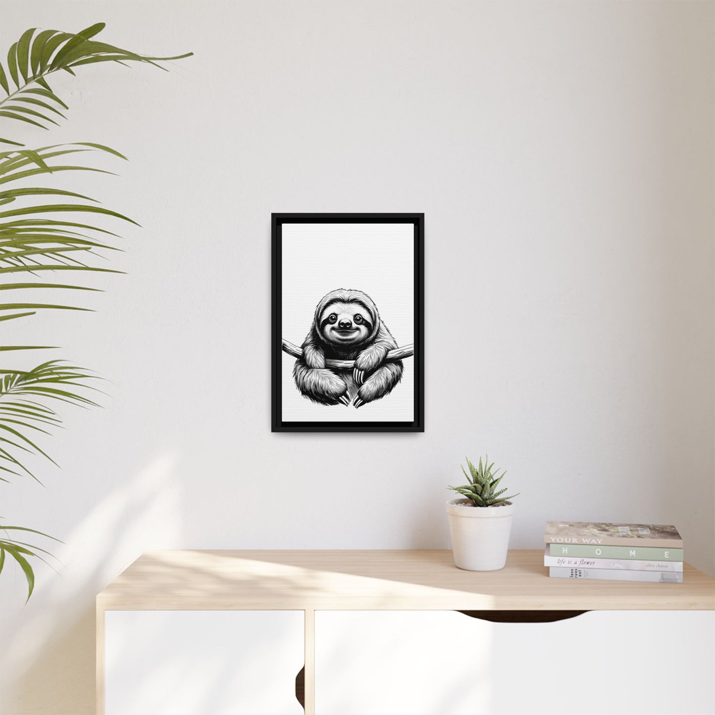 Adorable Sloth Hanging from Tree Branch Black & White Animal Wall Art, Cute Sloth Print, Jungle Theme Nursery Decor, Baby Shower Gift
