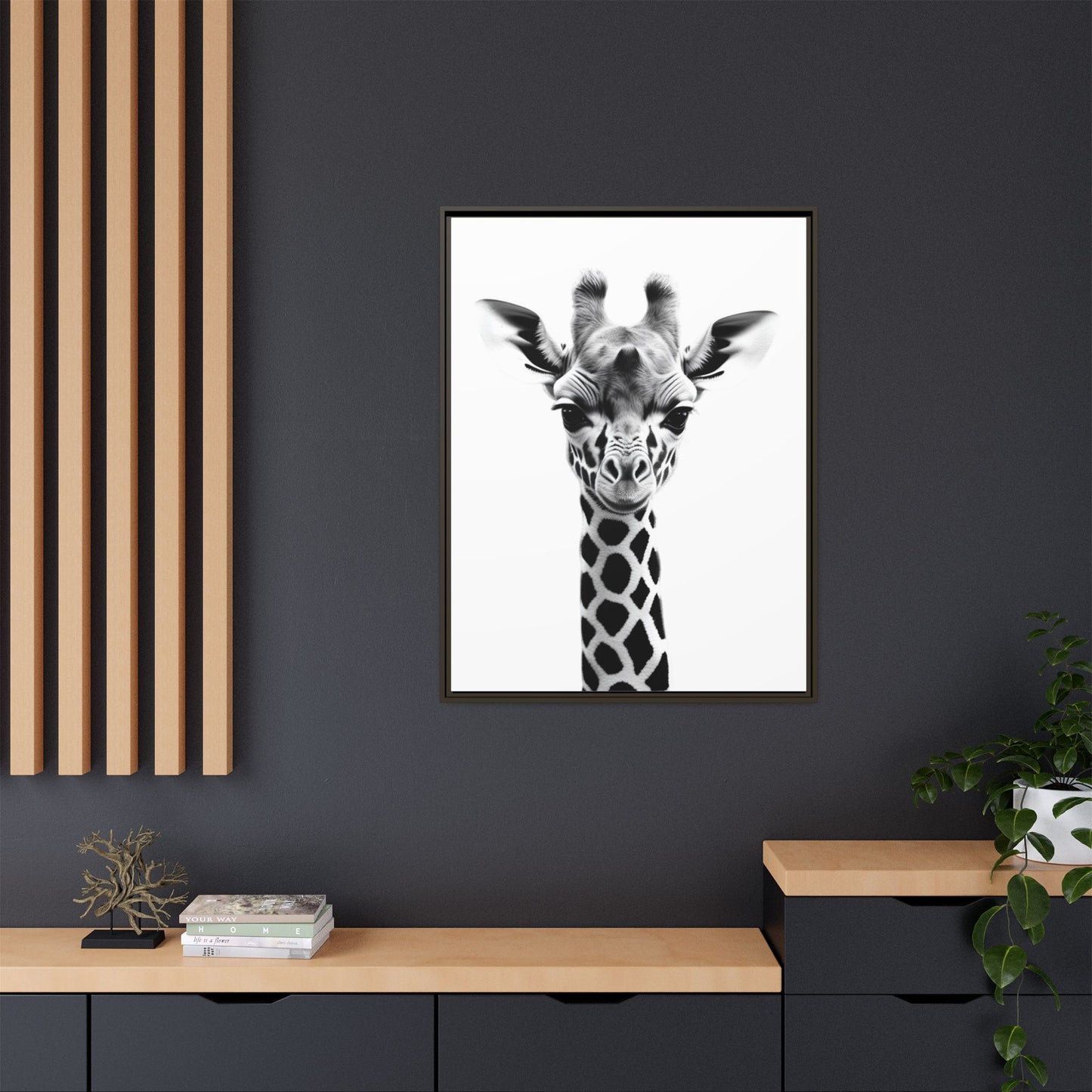 Baby Giraffe Wall Art Black & White Wildlife Photography Print, Cute Giraffe Lover Gift