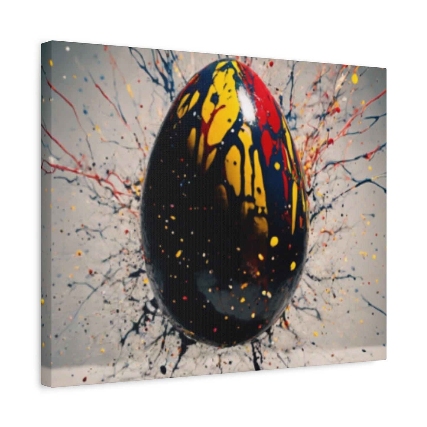 Vibrantly Painted Egg on Canvas | Abstract Paint Splatter Art I Easter Egg Art