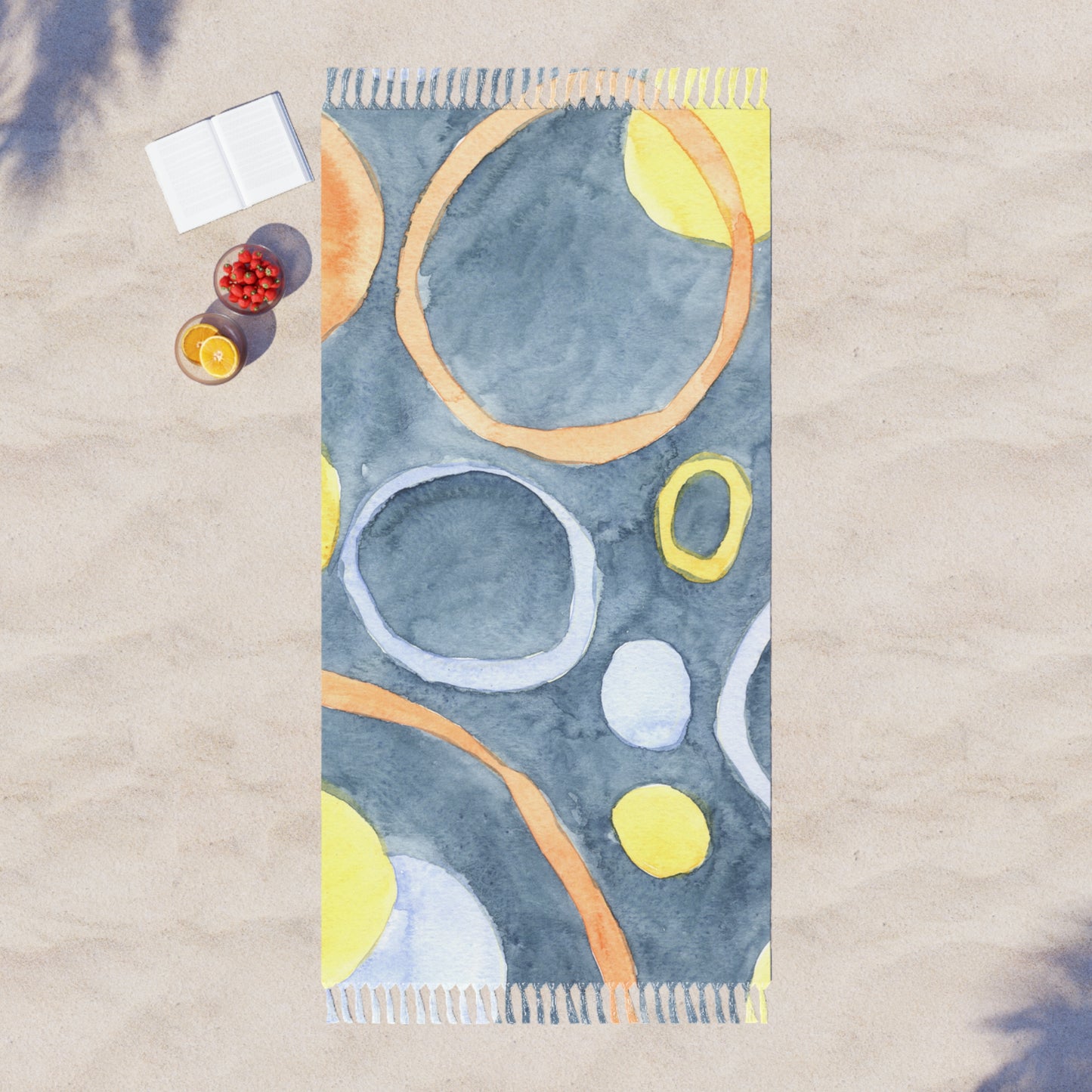 Abstract Watercolor Beach Throw with Fringe | Modern Boho Blanket | Coastal Summer Decor