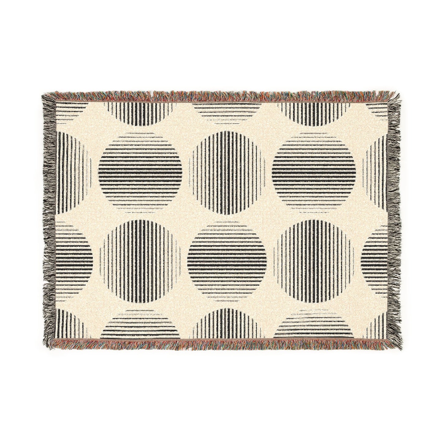 Modern Geometric Woven Throw Blanket | Black & Cream Circle Boho Decor