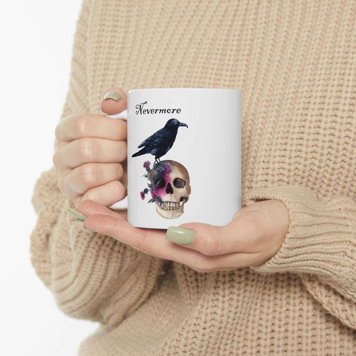 Halloween Mug - Raven Sitting on Skull Nevermore