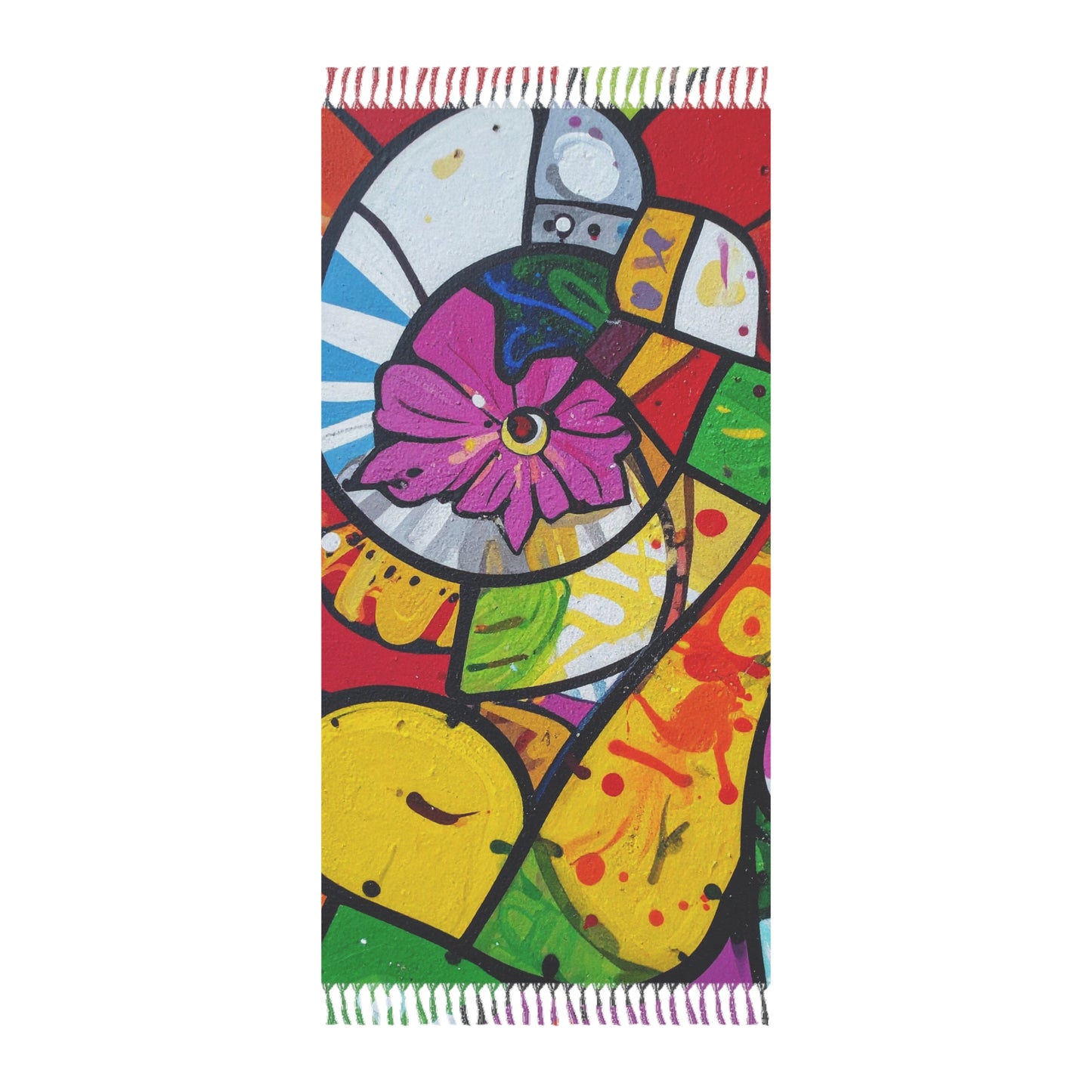 Boho Floral Mosaic Beach Towel | Colorful Fringe Cotton Towel | Summer Beach Essential