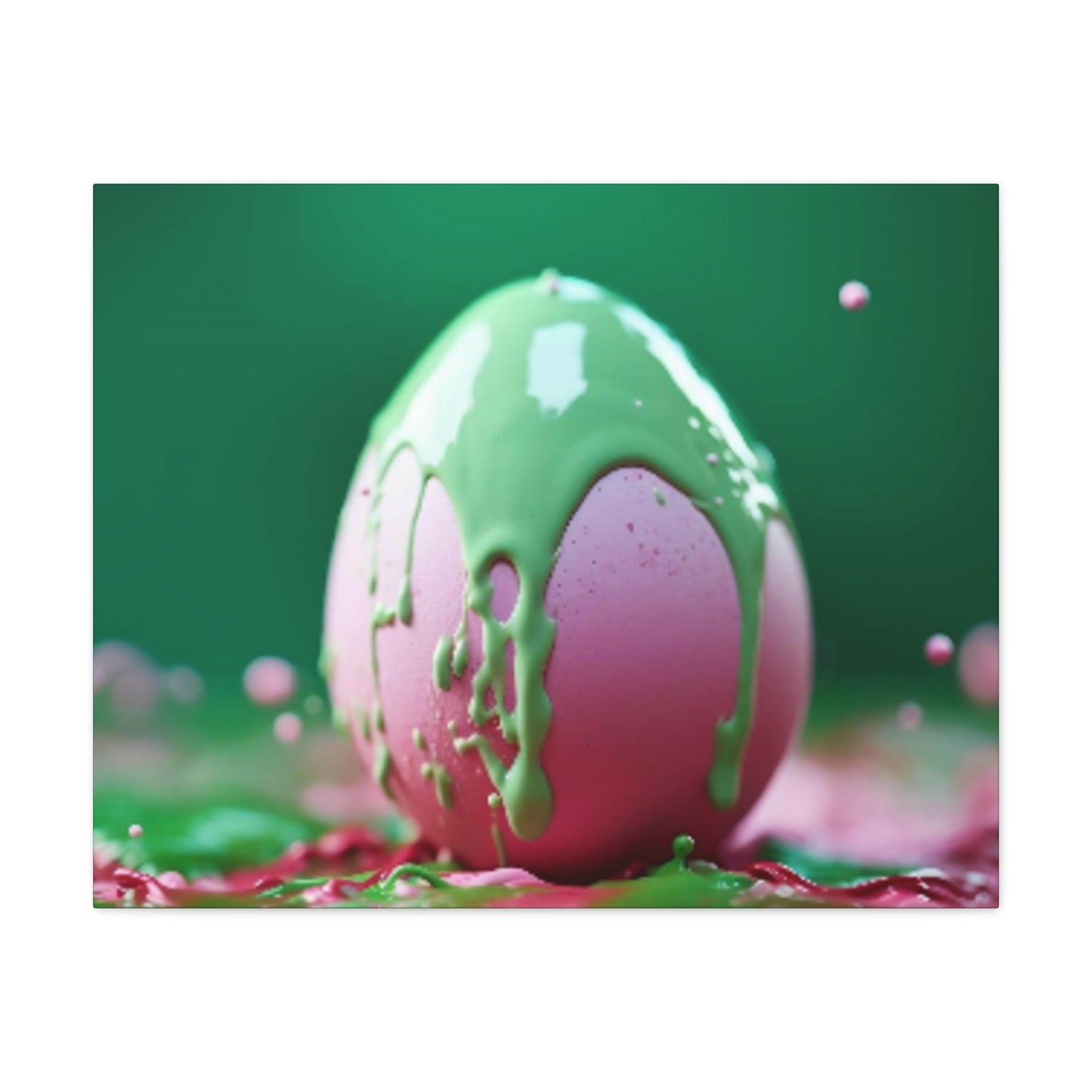 Canvas Wall or Mantle Art Pink Easter Egg with Green Paint Spring Home Decor