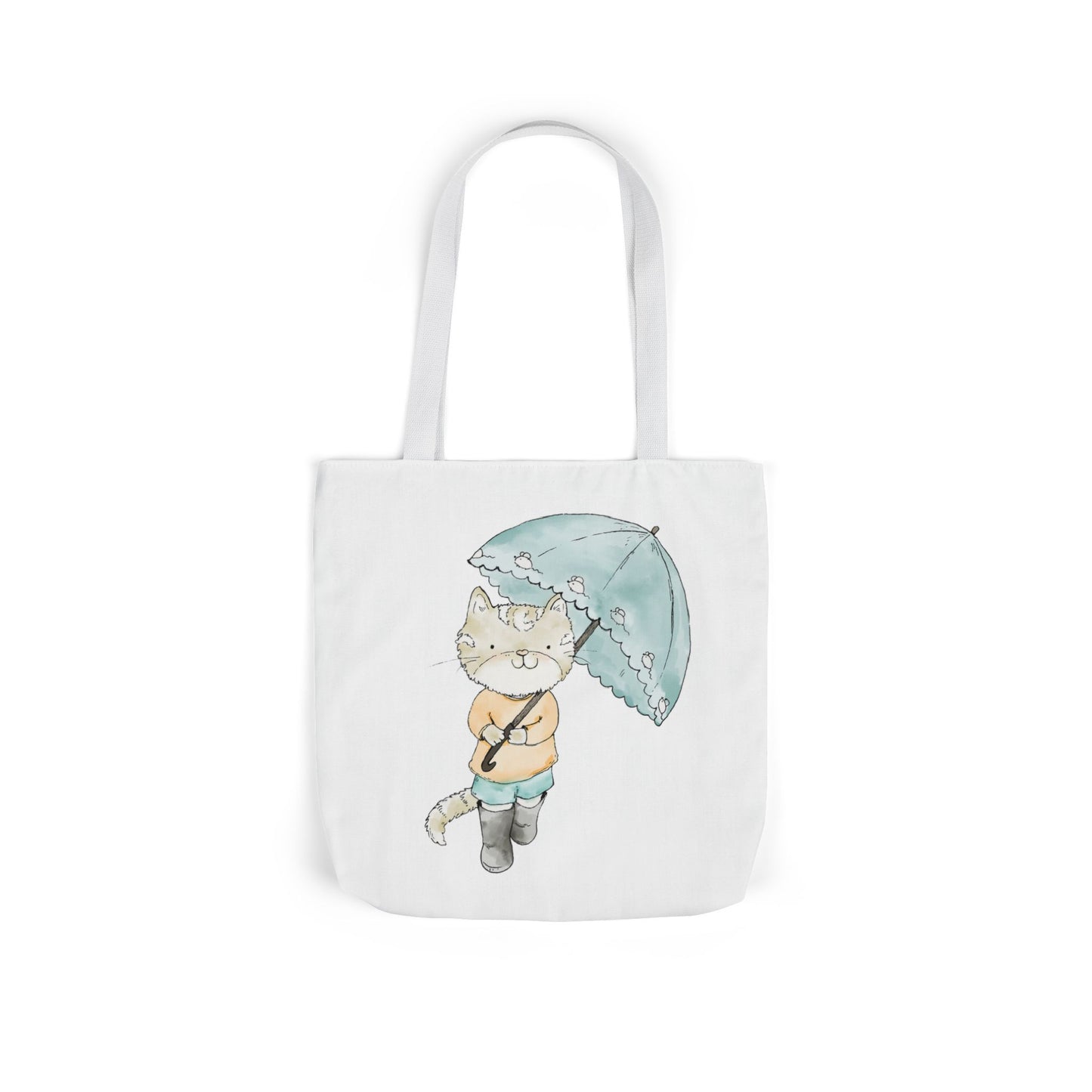 Cat Lover Tote Bag Cute Kitty with Umbrella Rain Boots Cat Lover Eco Tote Bag
