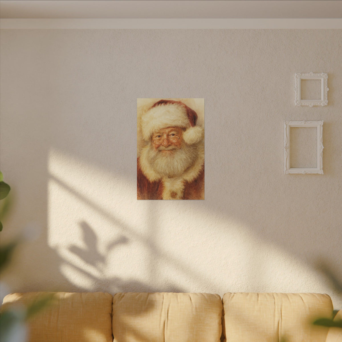 Vintage Santa Claus Portrait Canvas Wall Art – Unframed Christmas Décor Mantle Art