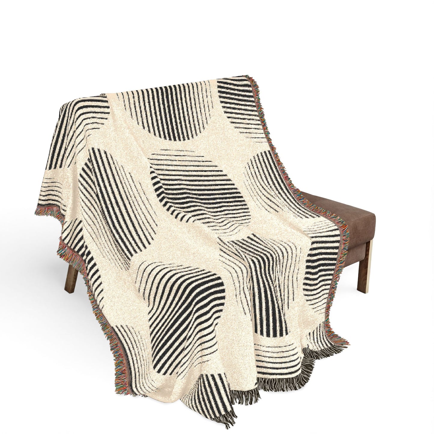 Modern Geometric Woven Throw Blanket | Black & Cream Circle Boho Decor