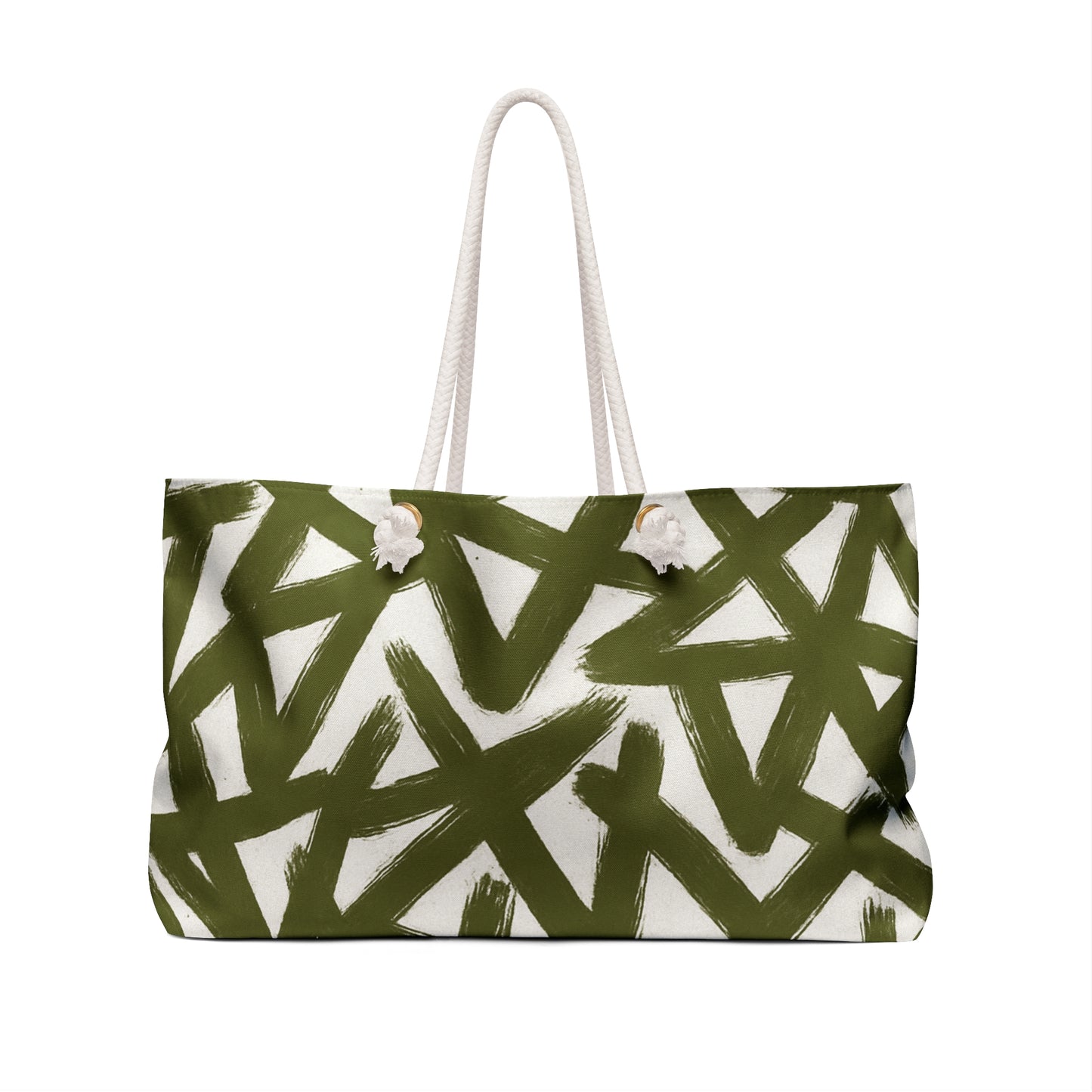Tote bag with green abstract pattern on a white background