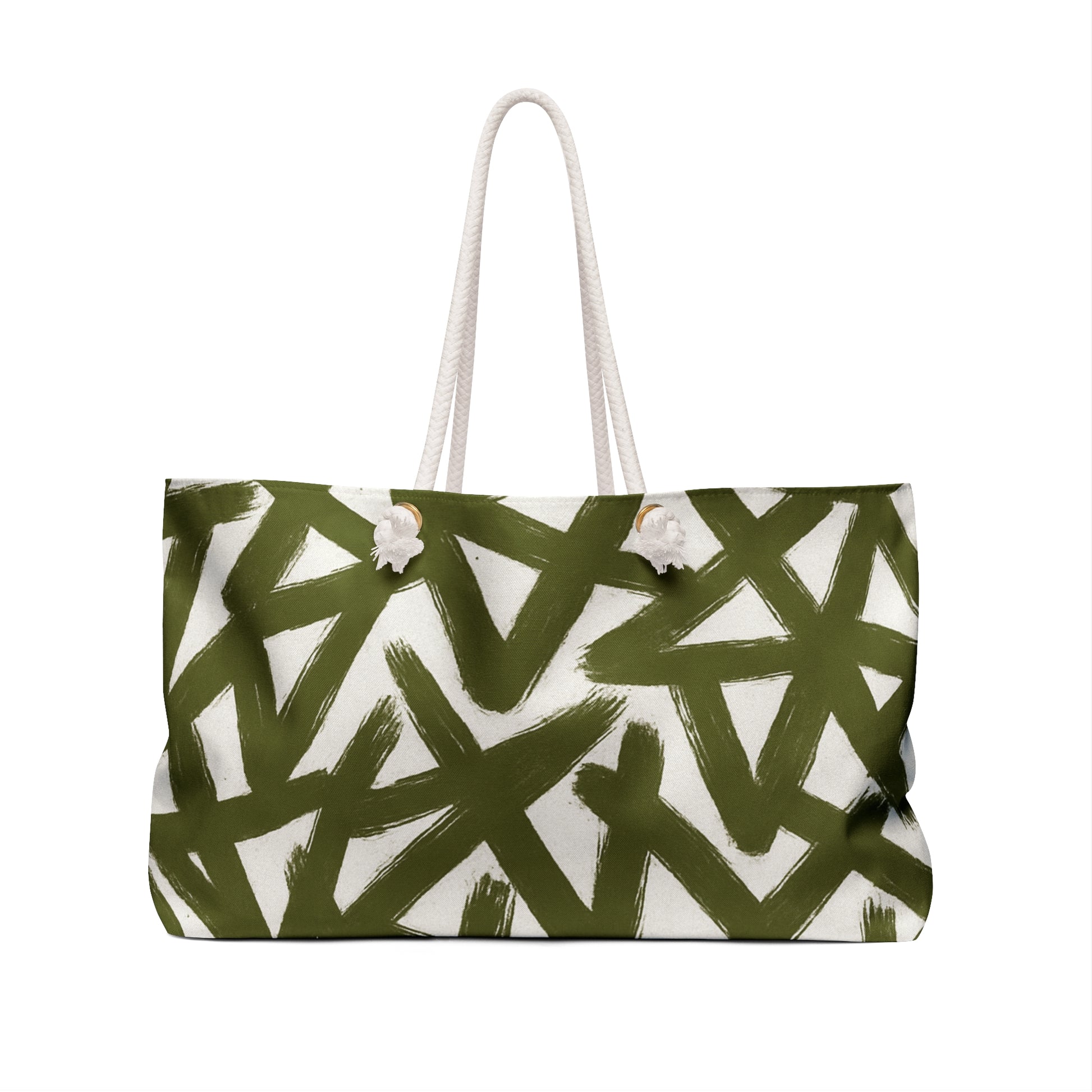 Tote bag with green abstract pattern on a white background
