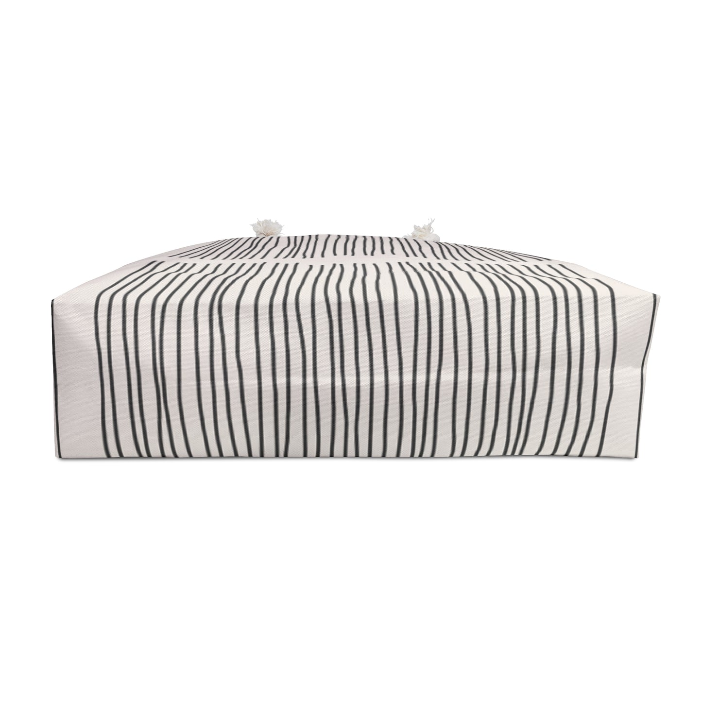 Rectangular ottoman with black vertical stripes on a white background