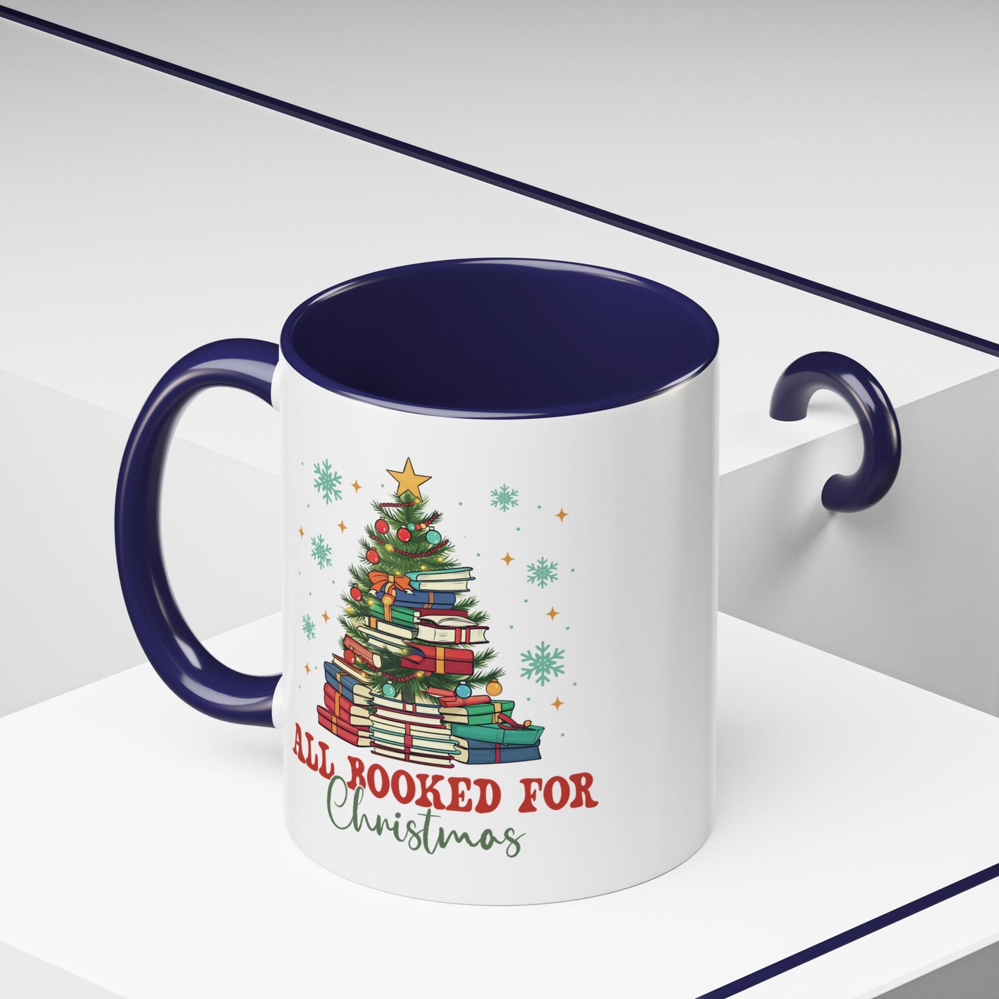 Christmas Booked Coffee Mug (11, 15oz) Holiday Book Lover Gift Festive Reading Mug Xmas Tree Teacher Gift