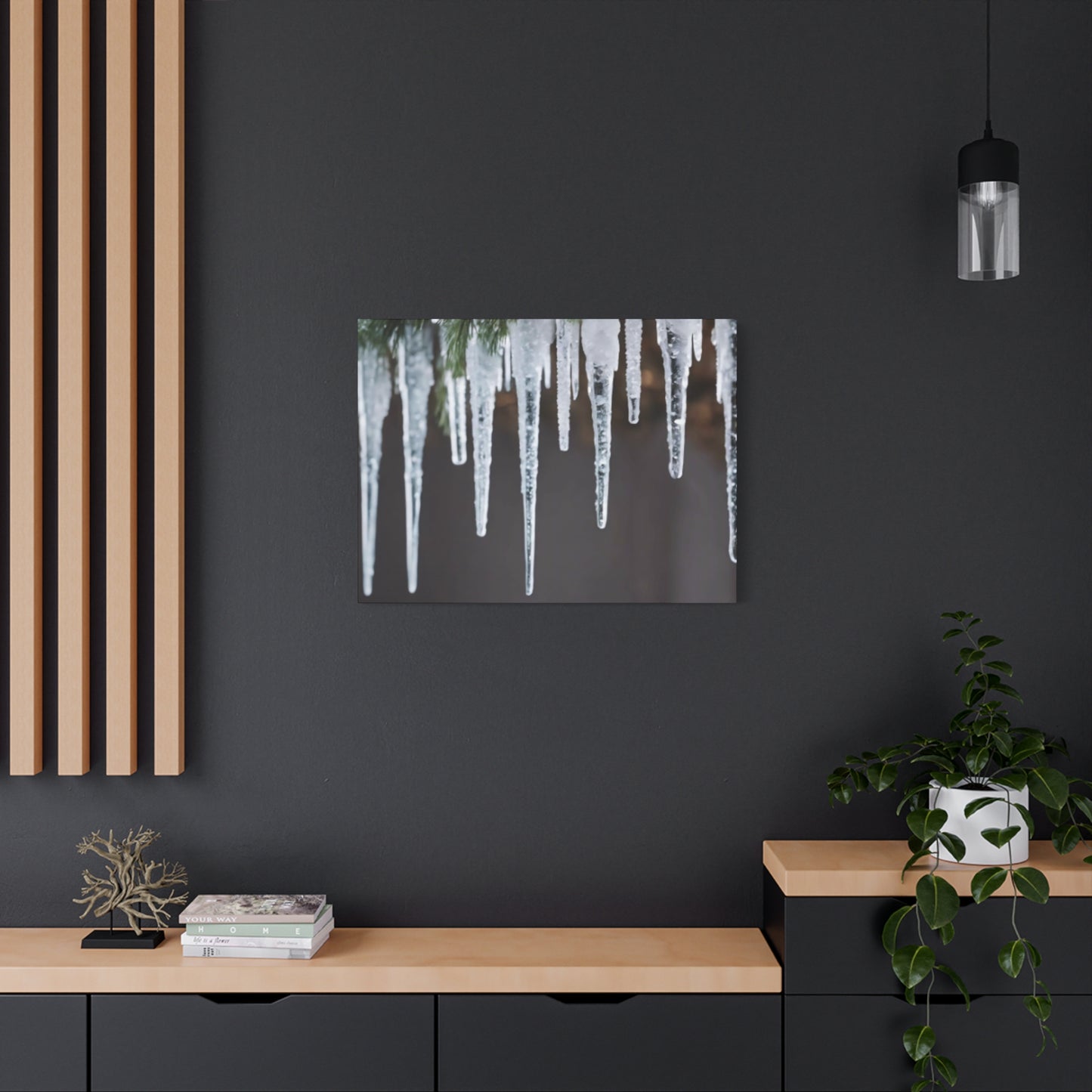 Icicles on Pine Branch Christmas Wall Art | Winter Mantle Decor