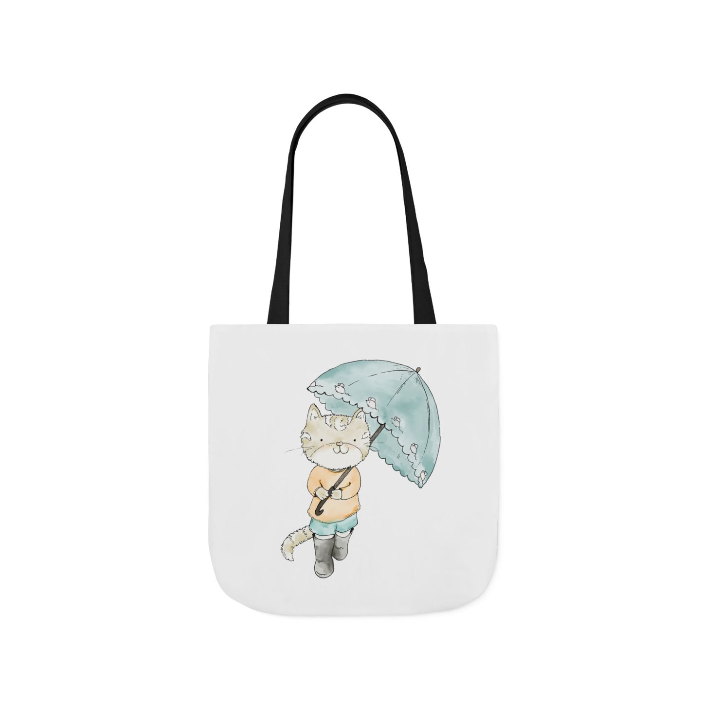 Cat Lover Tote Bag Cute Kitty with Umbrella Rain Boots Cat Lover Eco Tote Bag