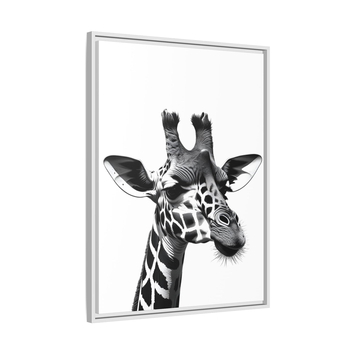Black and White Giraffe Wall Art – Framed Safari Animal Canvas Print