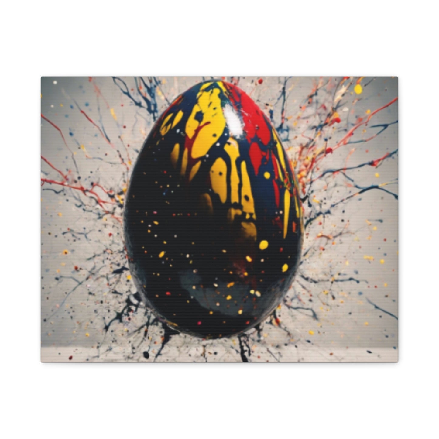 Vibrantly Painted Egg on Canvas | Abstract Paint Splatter Art I Easter Egg Art