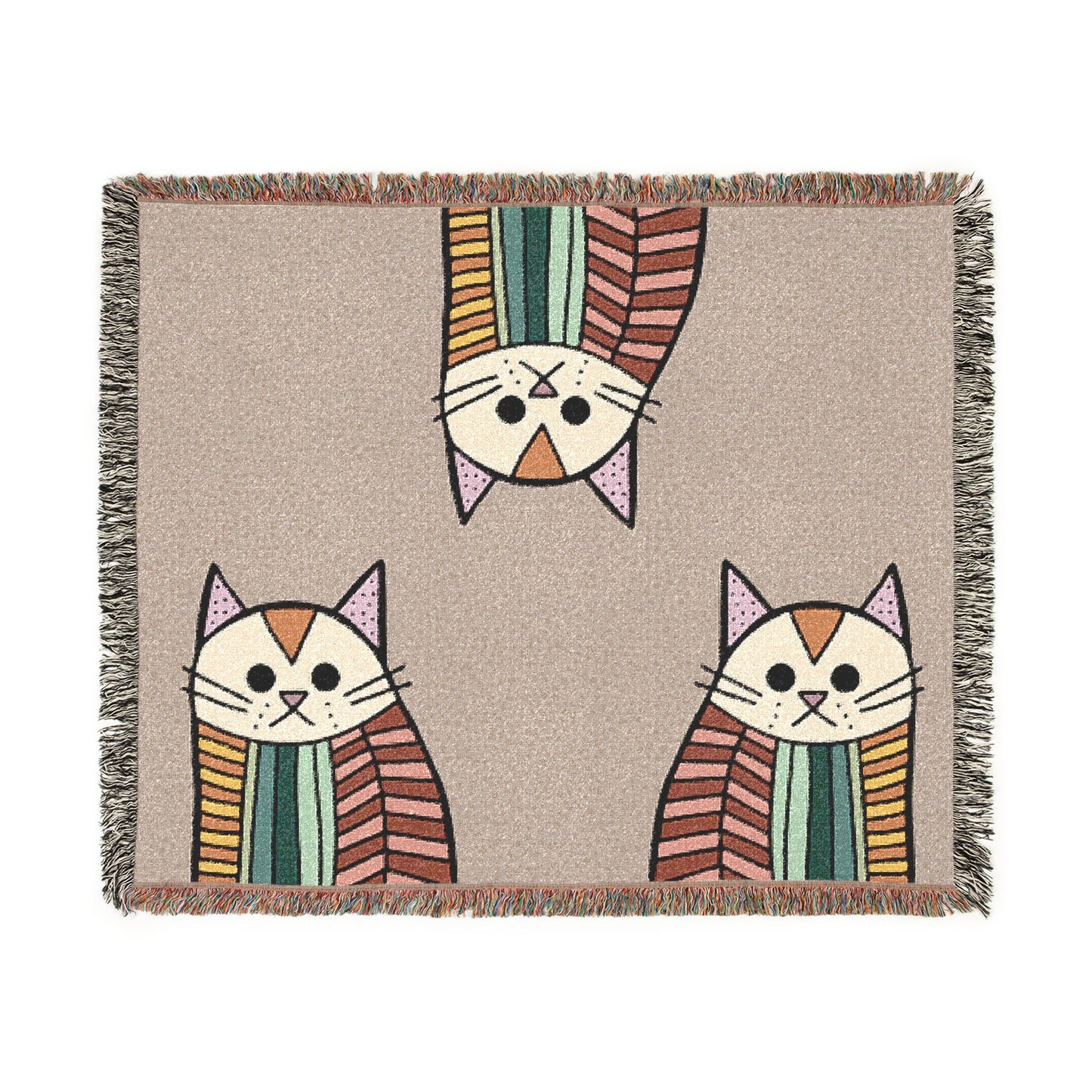 Modern Colorful Cat Woven Blanket – Whimsical Boho Throw for Cat Lovers