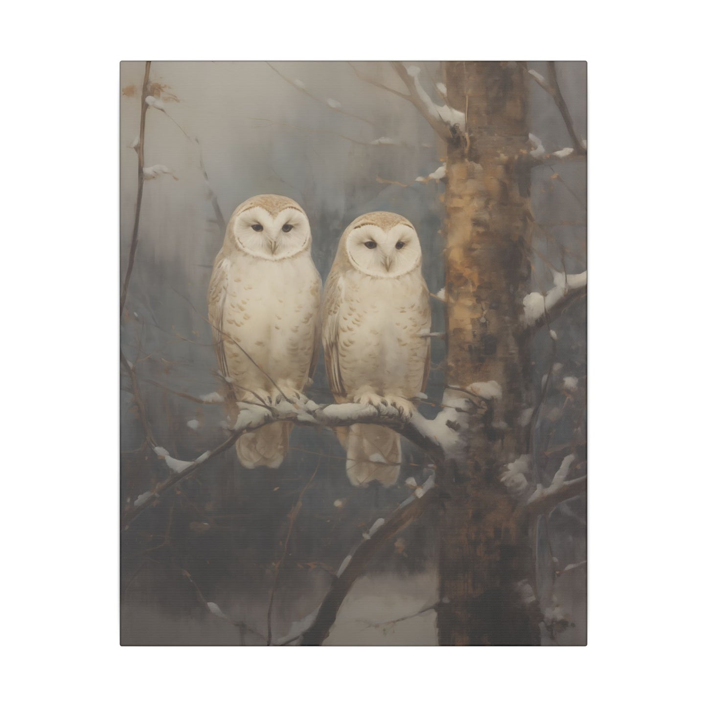 Snowy Owls Winter Canvas Wall Art | Vintage Wildlife Nature Decor