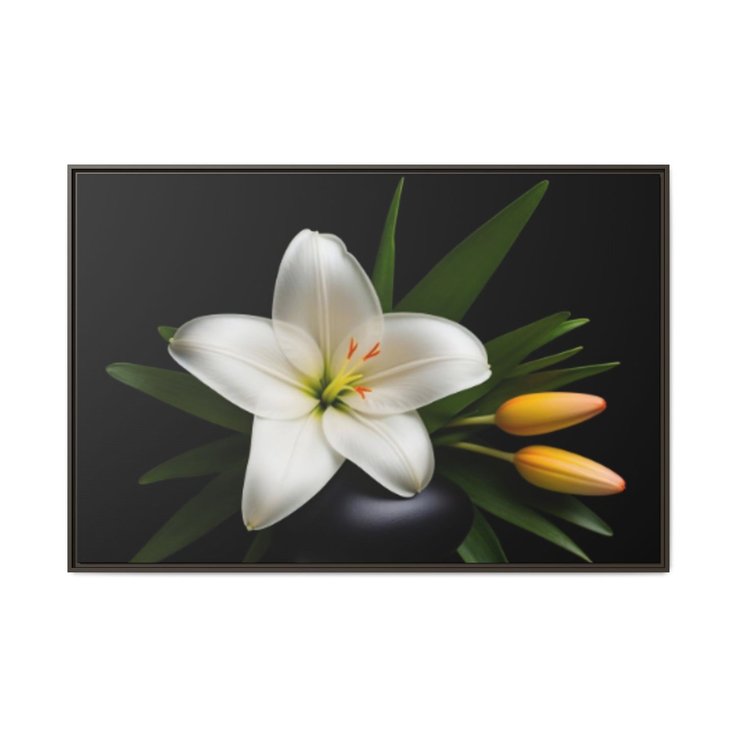 White Lily Wall Art Canvas Print Framed | Elegant Floral Wall Decor for Bedroom, Living Room, Bathroom