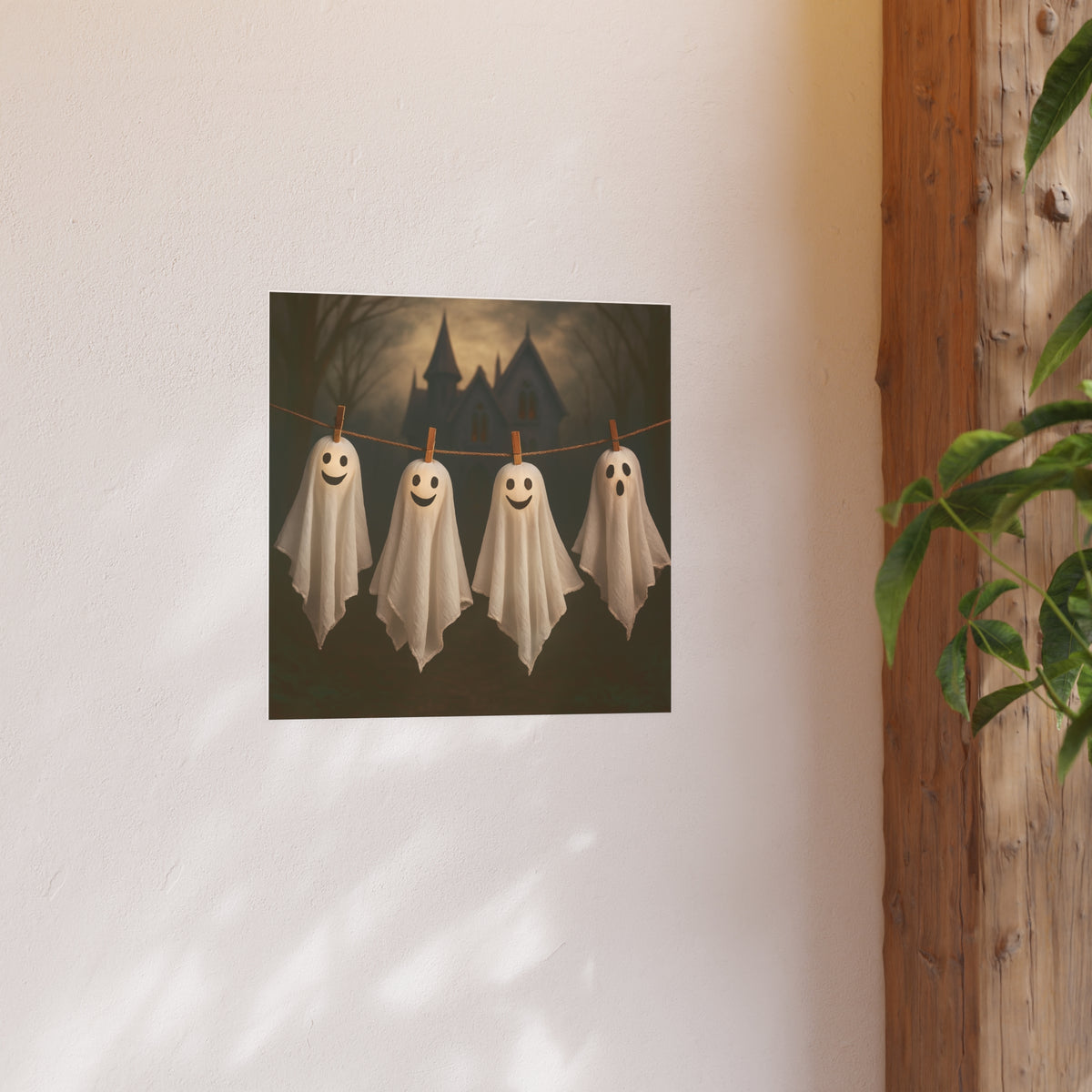 Friendly Halloween Ghosts Poster Art, Smiling Ghosts Clothesline Print