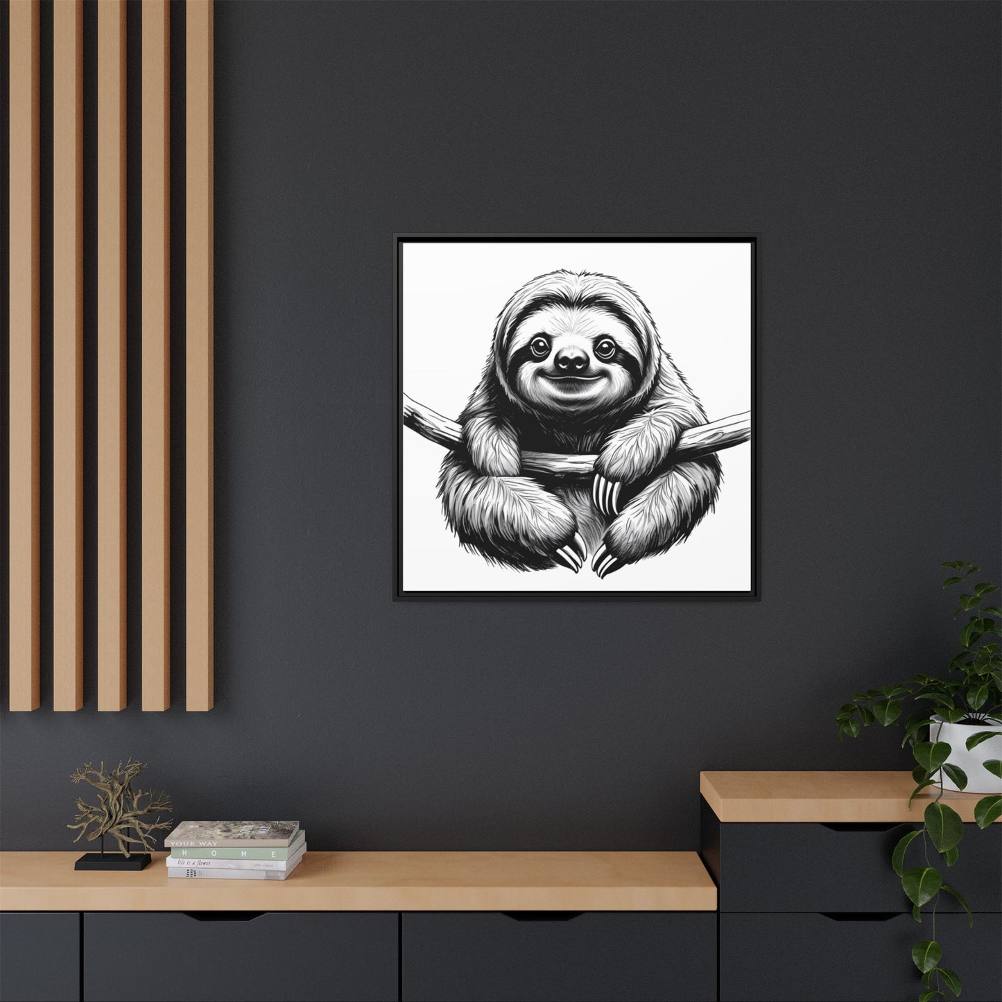 Adorable Sloth Hanging from Tree Branch Black & White Animal Wall Art, Cute Sloth Print, Jungle Theme Nursery Decor, Baby Shower Gift