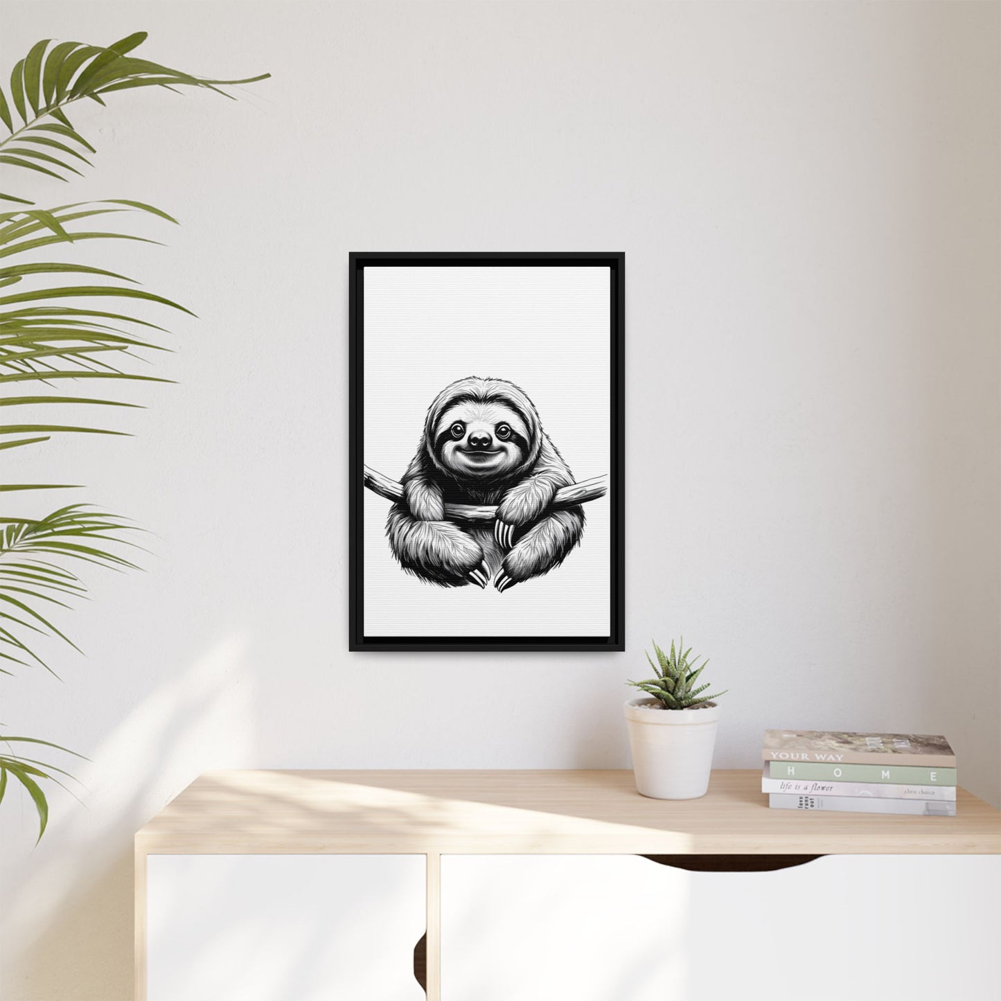 Adorable Sloth Hanging from Tree Branch Black & White Animal Wall Art, Cute Sloth Print, Jungle Theme Nursery Decor, Baby Shower Gift