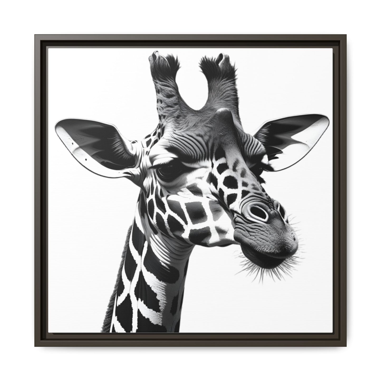 Black and White Giraffe Wall Art – Framed Safari Animal Canvas Print