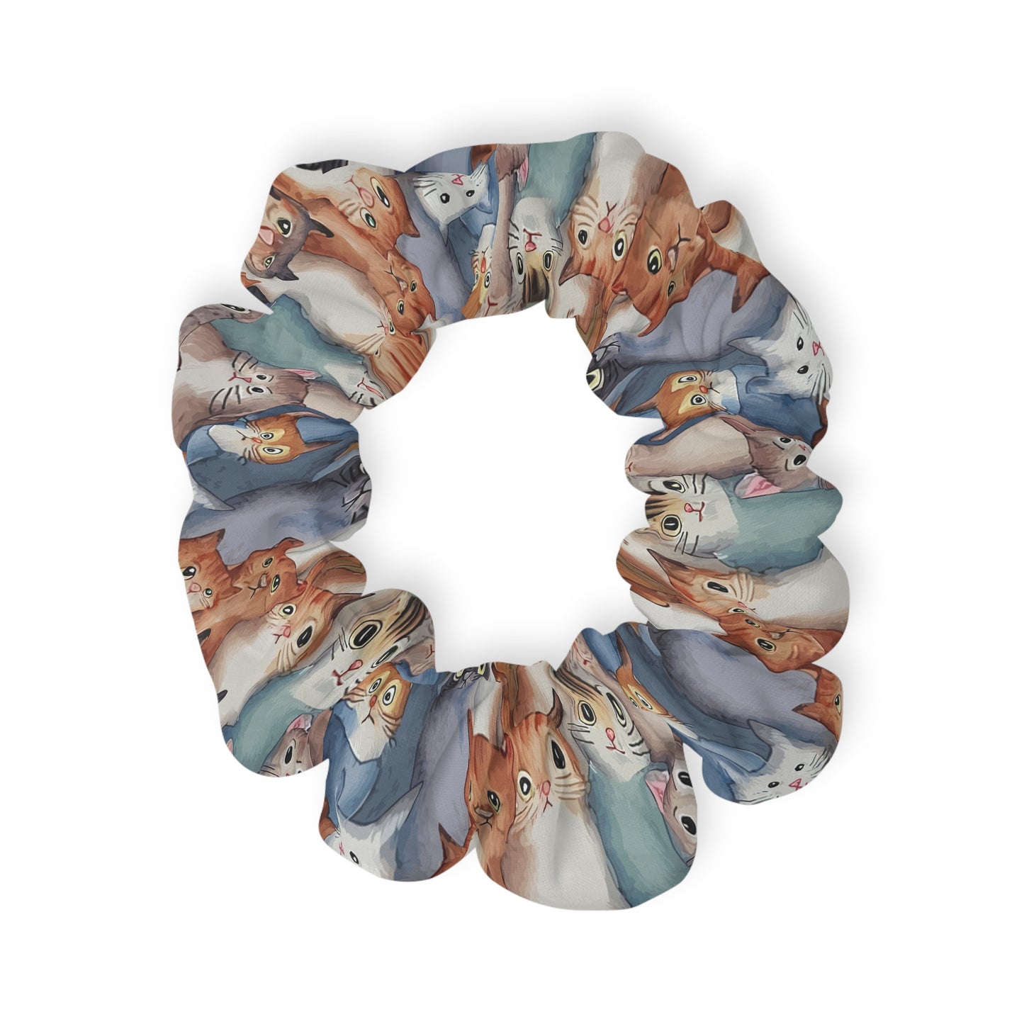 Cute Cat Scrunchie | Watercolor Cats Hair Tie | Whimsical Cat Pattern Hair Accessory | Pet Lover Gift