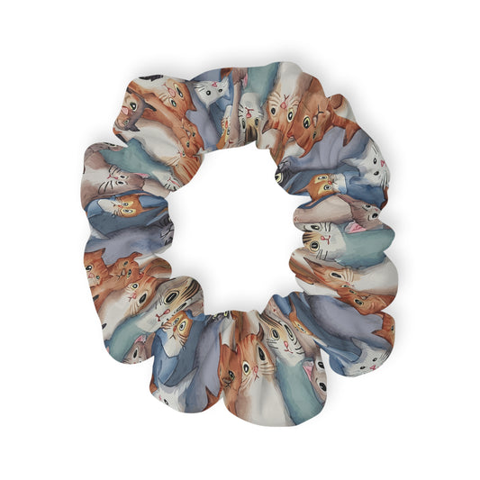 Cute Cat Scrunchie | Watercolor Cats Hair Tie | Whimsical Cat Pattern Hair Accessory | Pet Lover Gift