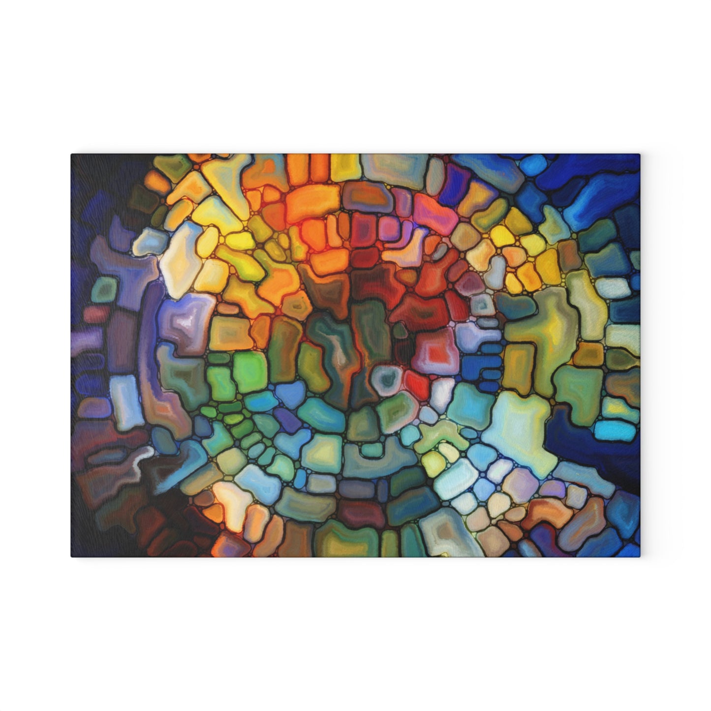 Stained Glass Mosaic Spiral Glass Cutting Board | Colorful Abstract Kitchen Decor