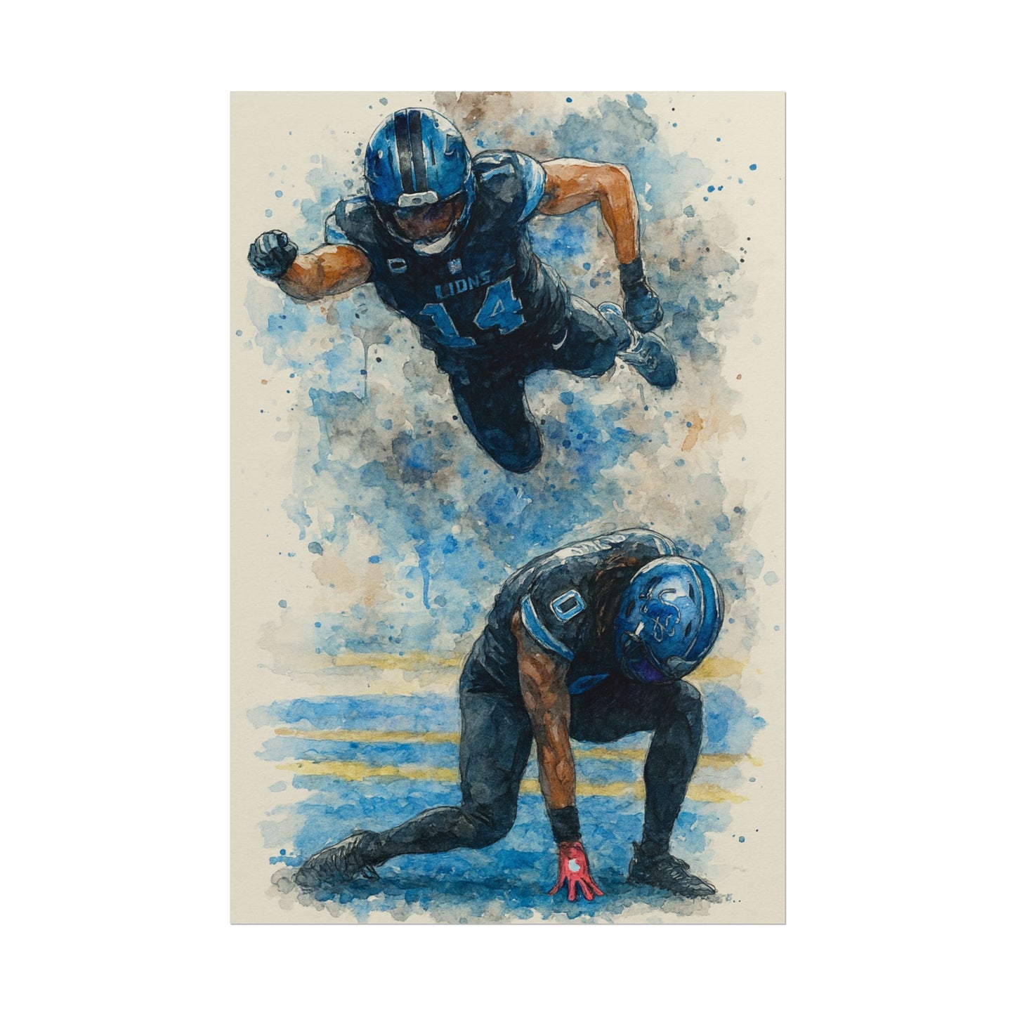 Watercolor Football Poster | Dynamic Sports Wall Art | NFL Player Celebration Print | Man Cave Decor | Football Gift for Fans