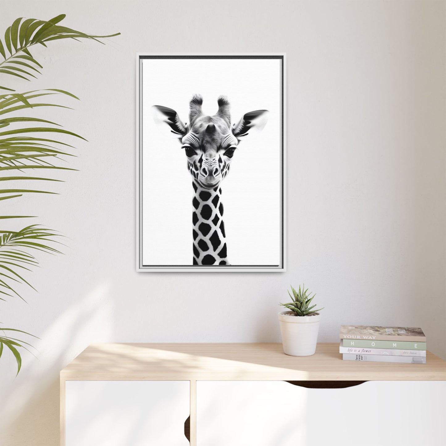 Baby Giraffe Wall Art Black & White Wildlife Photography Print, Cute Giraffe Lover Gift