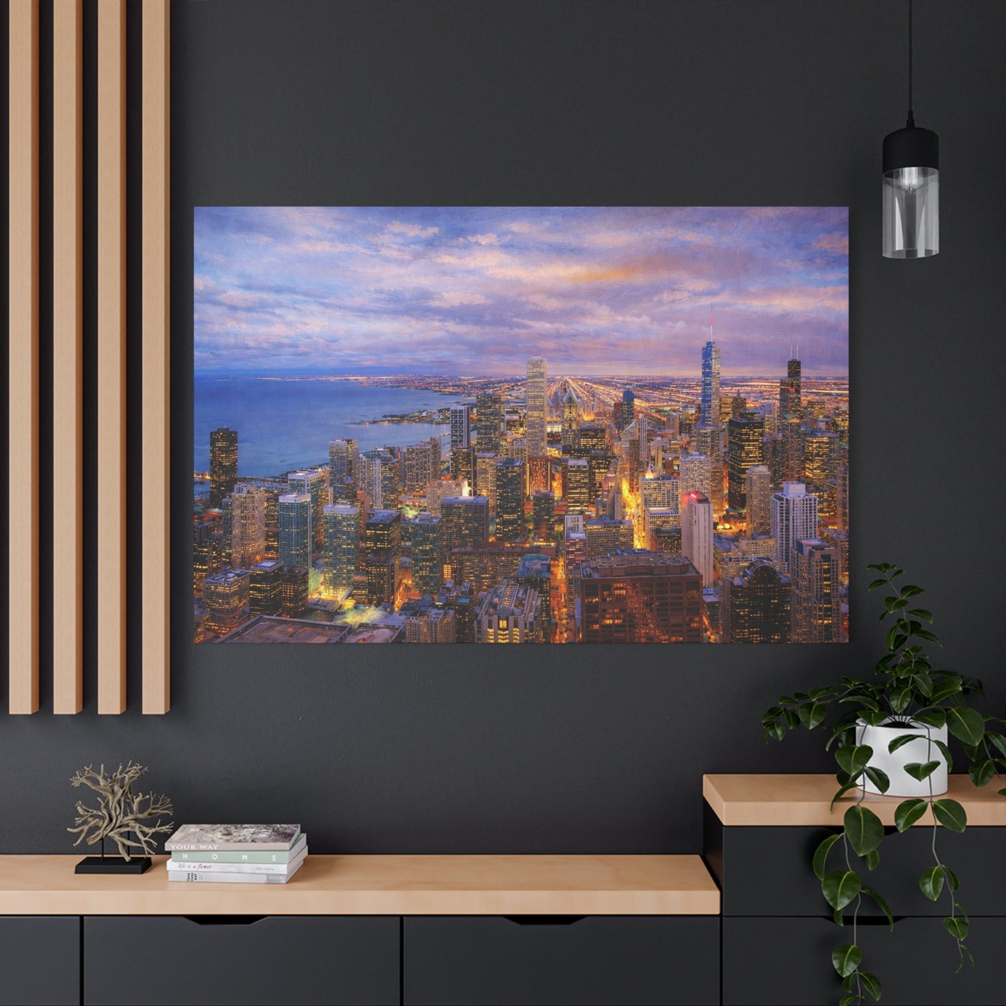 Chicago Skyline Canvas Wall Art – Sunset Cityscape Print, Downtown Chicago Decor, Urban Skyline Wall Decor