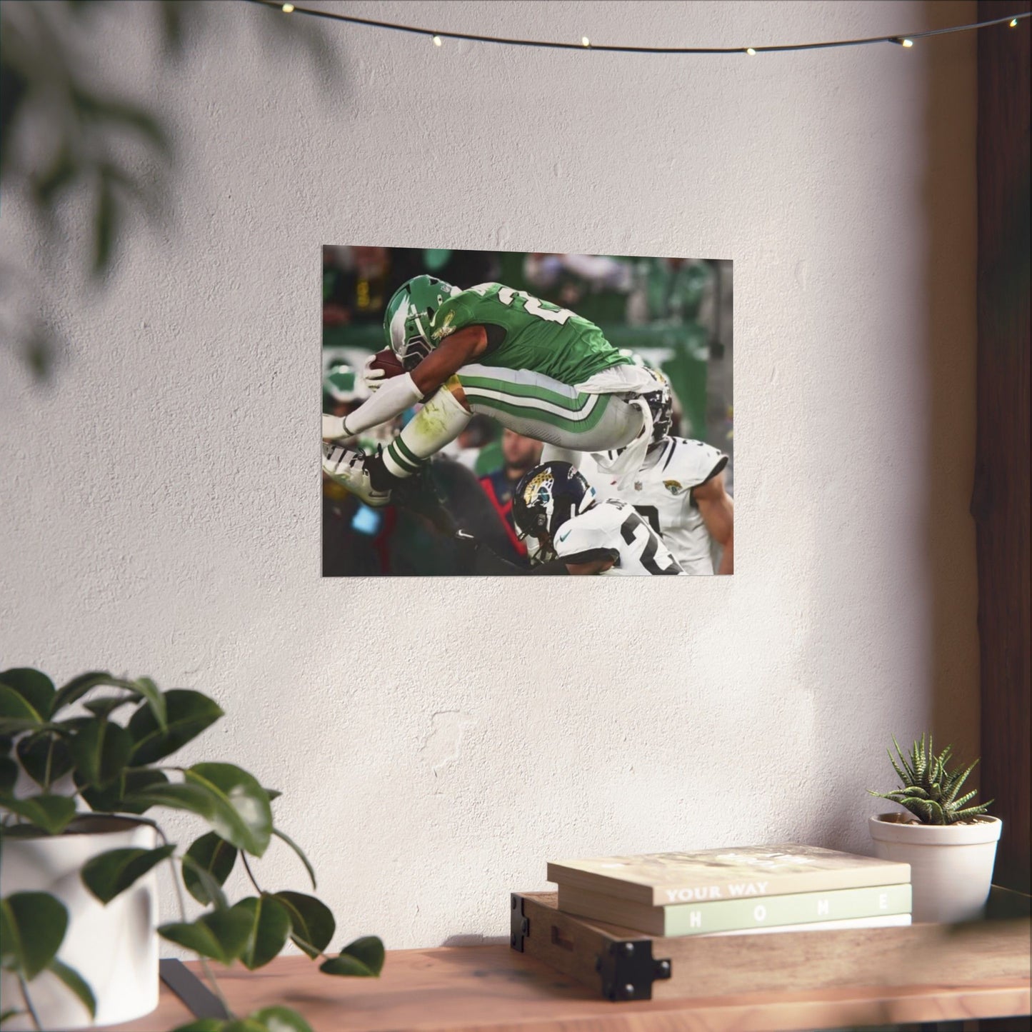 Saquon Barkley Reverse Hurdle Poster for Eagles Fan Cave Matte Horizontal Print Football NFL Gift Wall Art Decor Mantle Decor