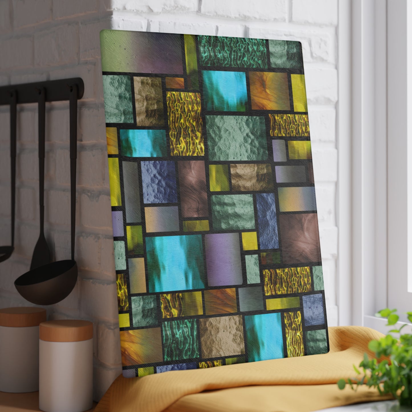 Stained Glass Mosaic Glass Cutting Board | Colorful Kitchen Decor