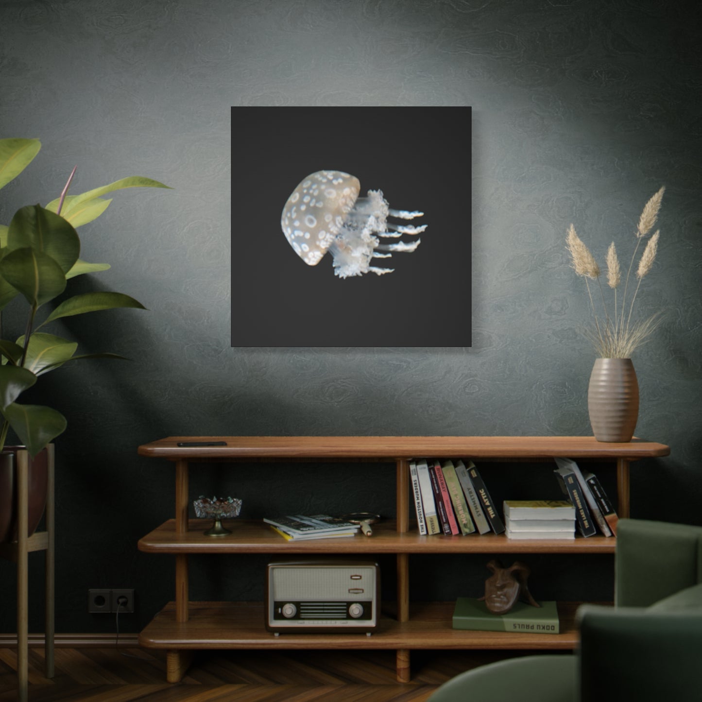 Moon Jellyfish Framed Canvas Wall Art – Coastal Ocean Decor Print