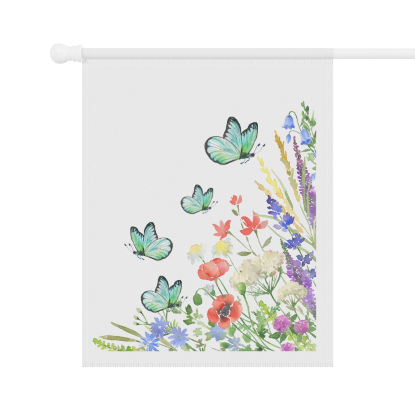 Decorative blind with floral and butterfly design on a white background