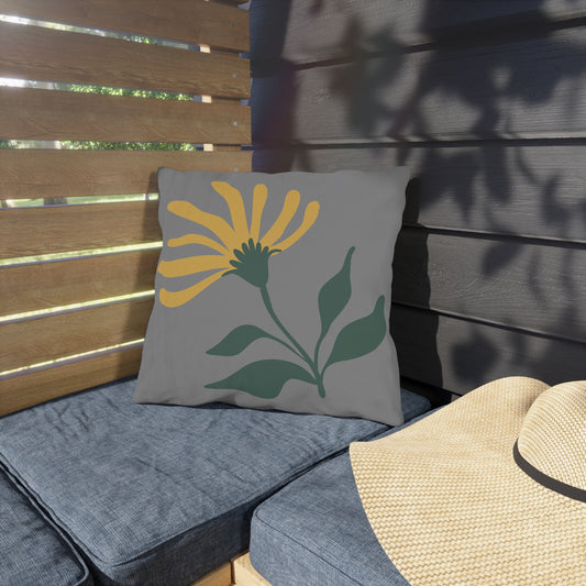Yellow Flower Outdoor Throw Pillow | Gray Floral Patio Cushion