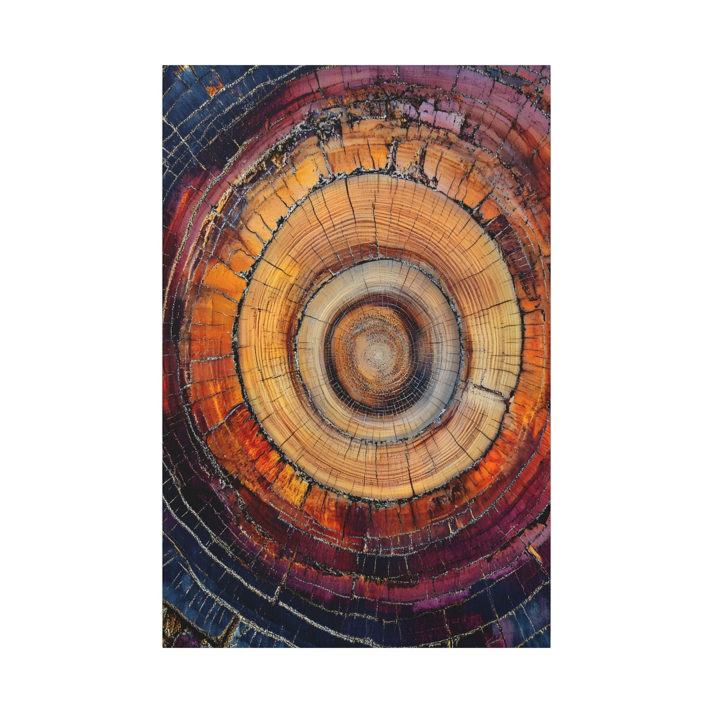 Close-up of a tree trunk cross-section with concentric rings on a white background