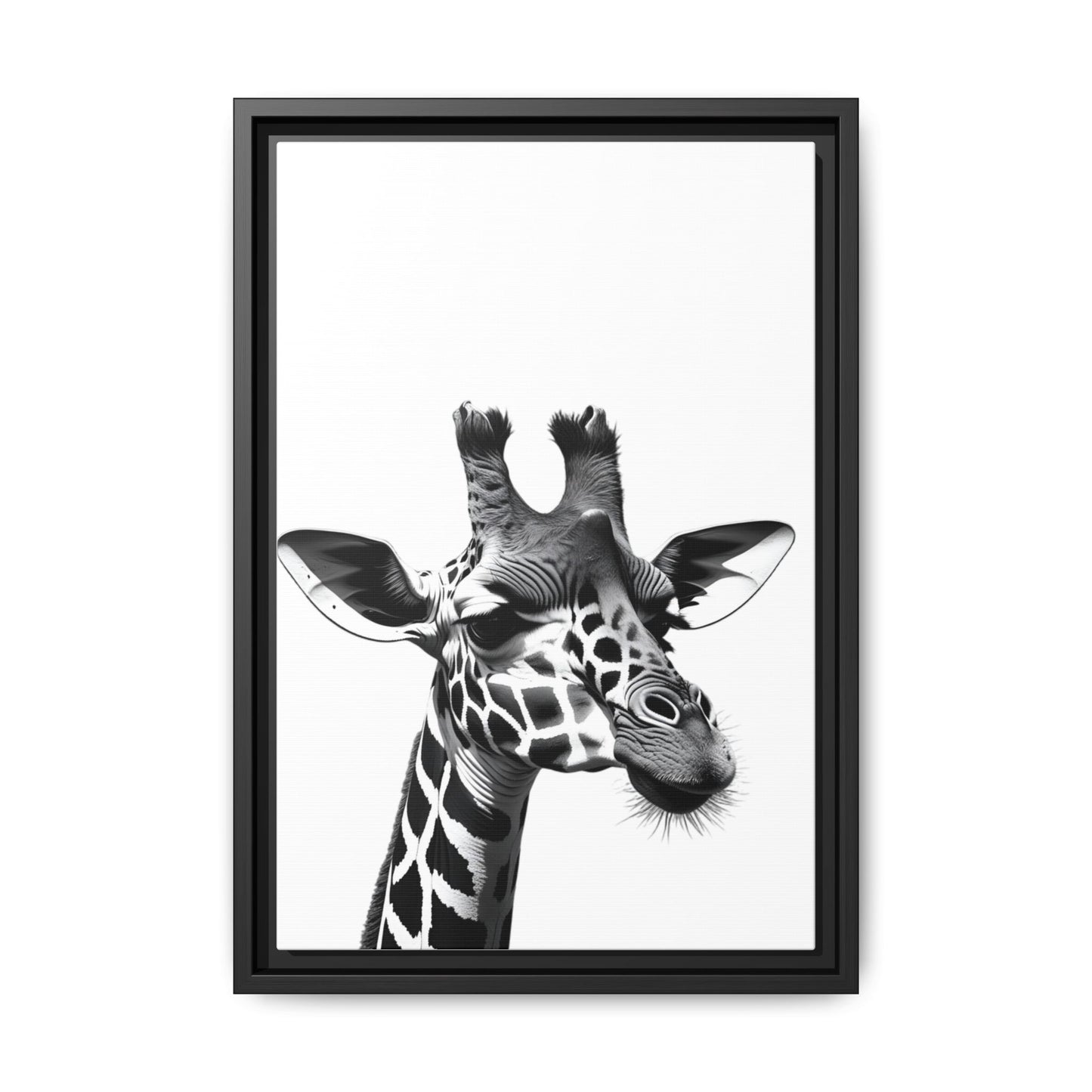 Black and White Giraffe Wall Art – Framed Safari Animal Canvas Print