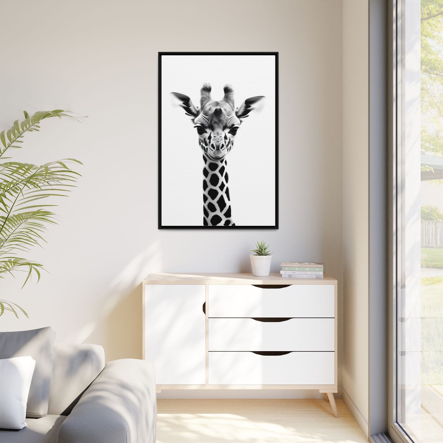 Baby Giraffe Wall Art Black & White Wildlife Photography Print, Cute Giraffe Lover Gift