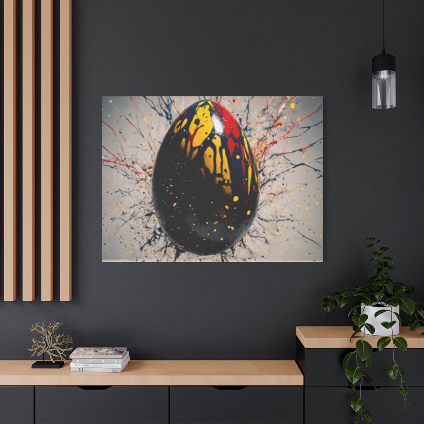 Vibrantly Painted Egg on Canvas | Abstract Paint Splatter Art I Easter Egg Art